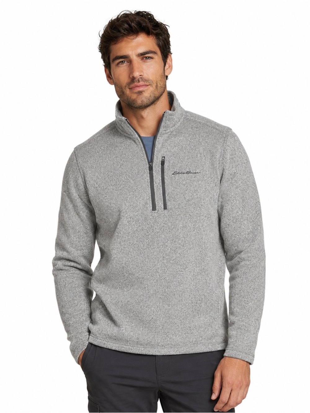 Eddie Bauer Light Grey Heather Half-Zip Fleece